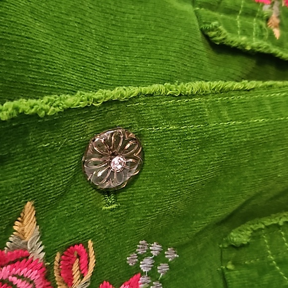Johnny Was Los Angeles Green Corduroy Embroidered Blazer Jacket Sz. S - Picture 3 of 11